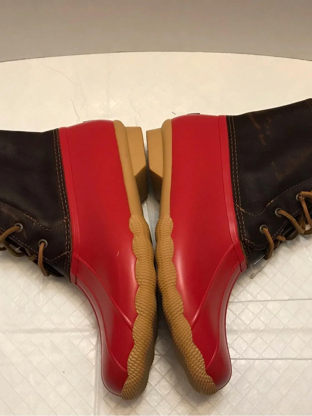Sperry Red and Brown Waterproof Lace-Up Rain Boots